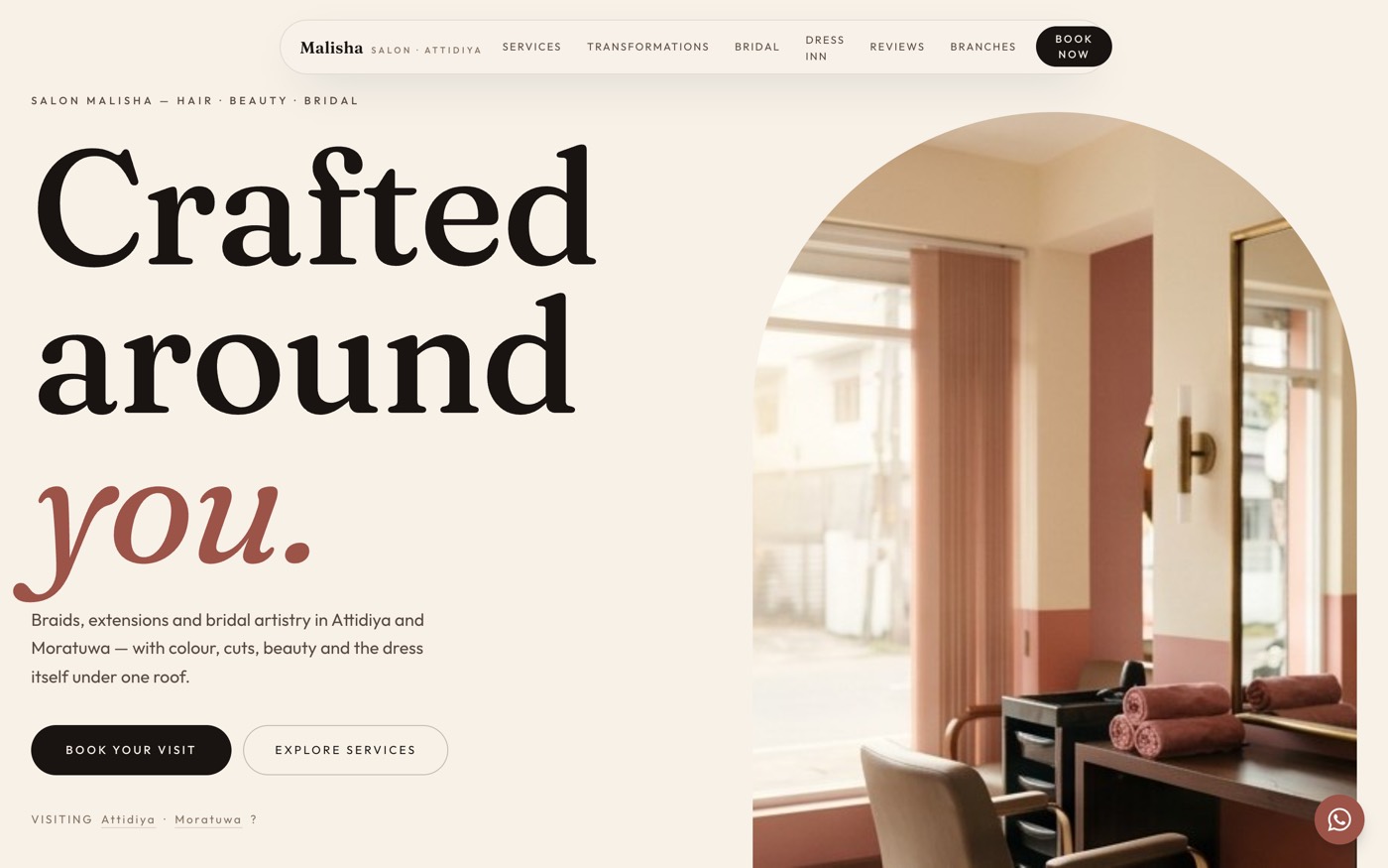 Salon Malisha — screenshot of the live build