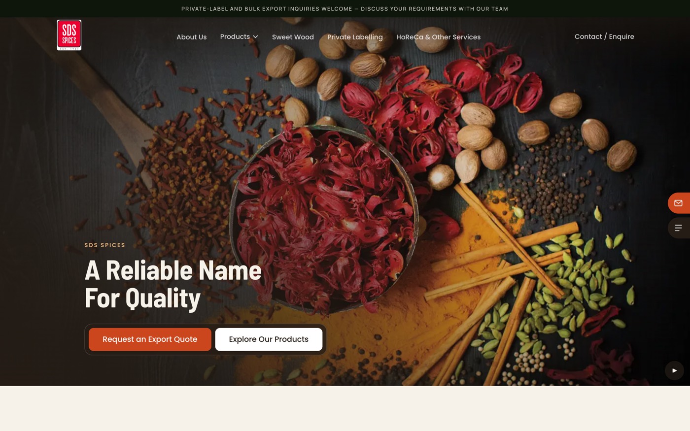 SDS Spices — screenshot of the live build